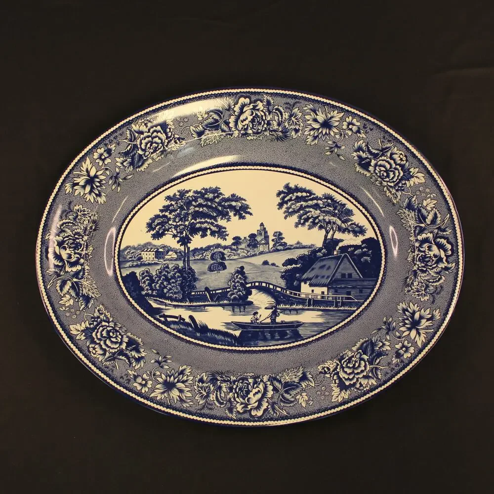 Vintage Daher Decorated Ware Blue Willow Tin Oval Serving Plate Wall Plate 13